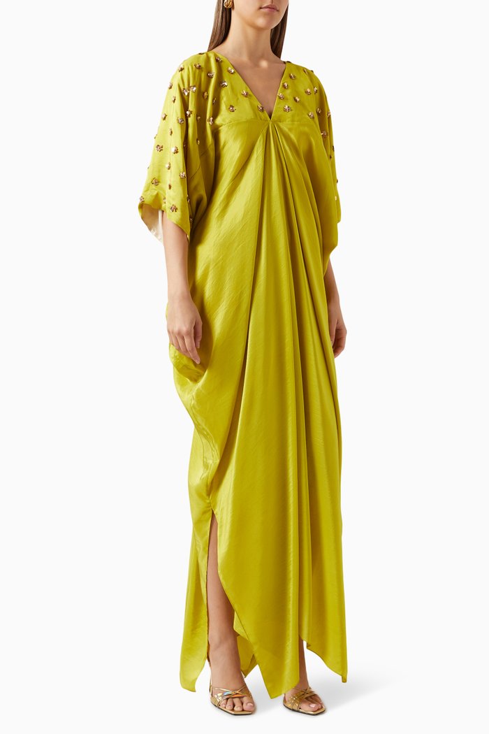 

Peony Draped Maxi Dress in Silk, Green