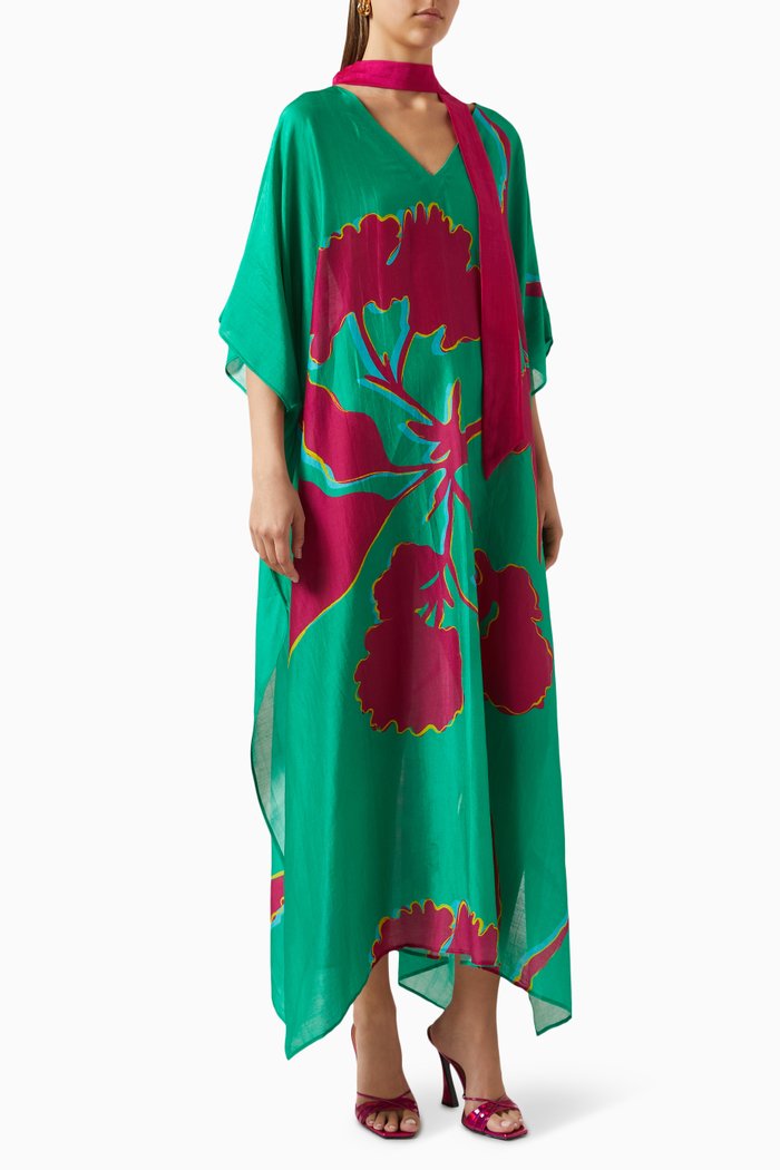 

Jade Floral-print Kaftan Dress, Green