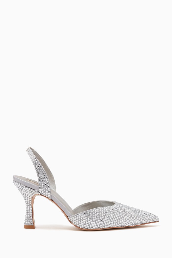

Hayley 80 Slingback Pumps in Crystal Embellished Leather, Silver