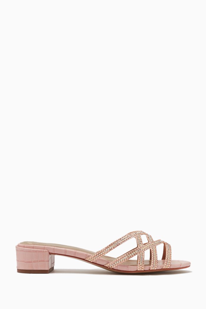 

Miuccia 40 Mule Sandals in Croc-print Leather, Pink