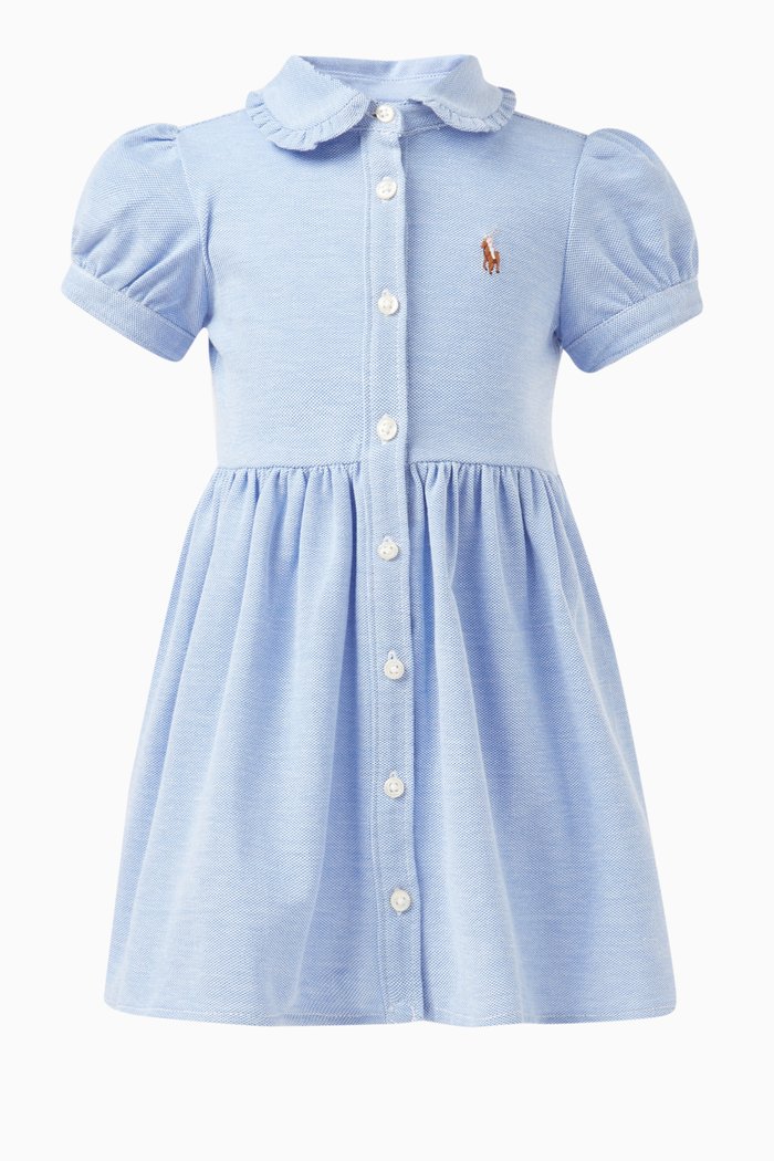 Oxford Dress & Bloomers in Knit Mesh, Blue
