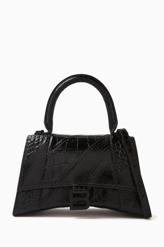 

Small Hourglass Top Handle Bag in Calfskin Leather, Black