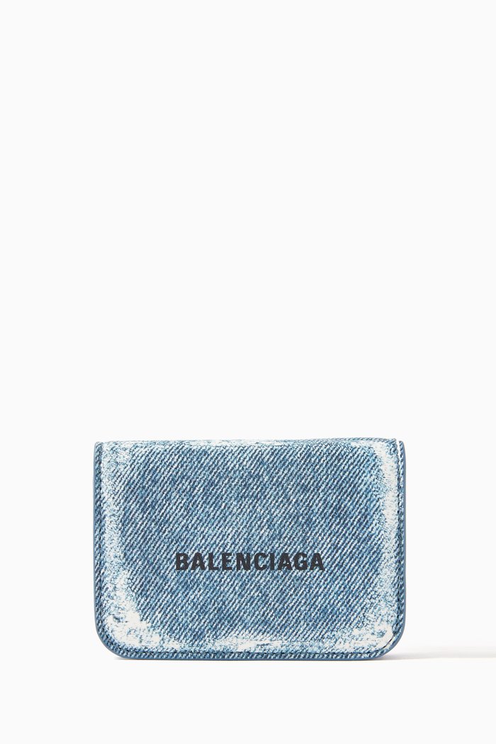 

Cash Mini Wallet in Denim-printed Nappa Lambskin, Blue