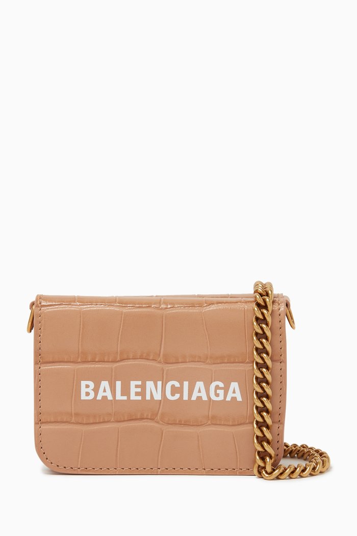 

Cash Mini Wallet in Textured Calfskin, Neutral