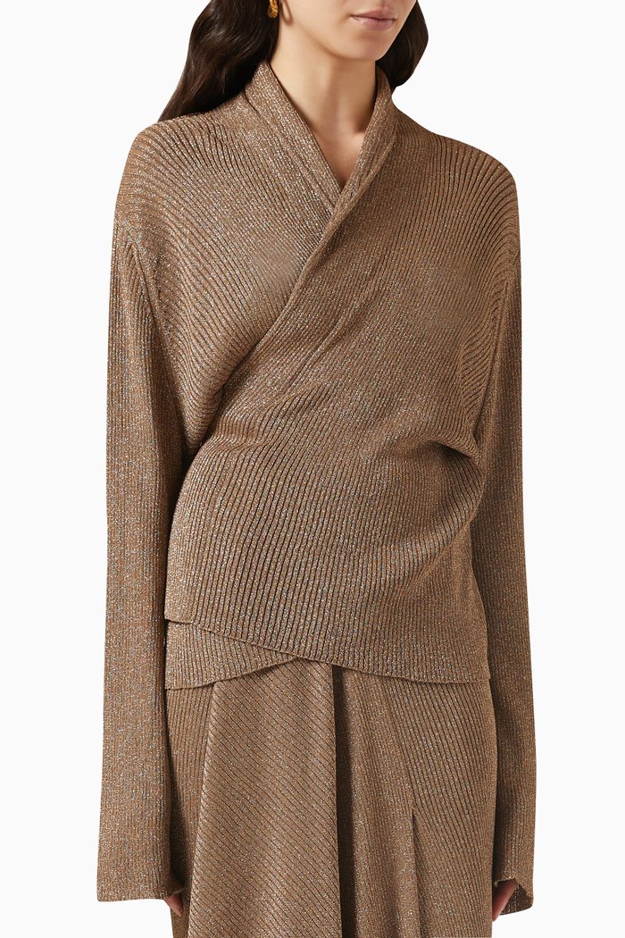 Wrap Top in Lurex Rib-knit, Gold
