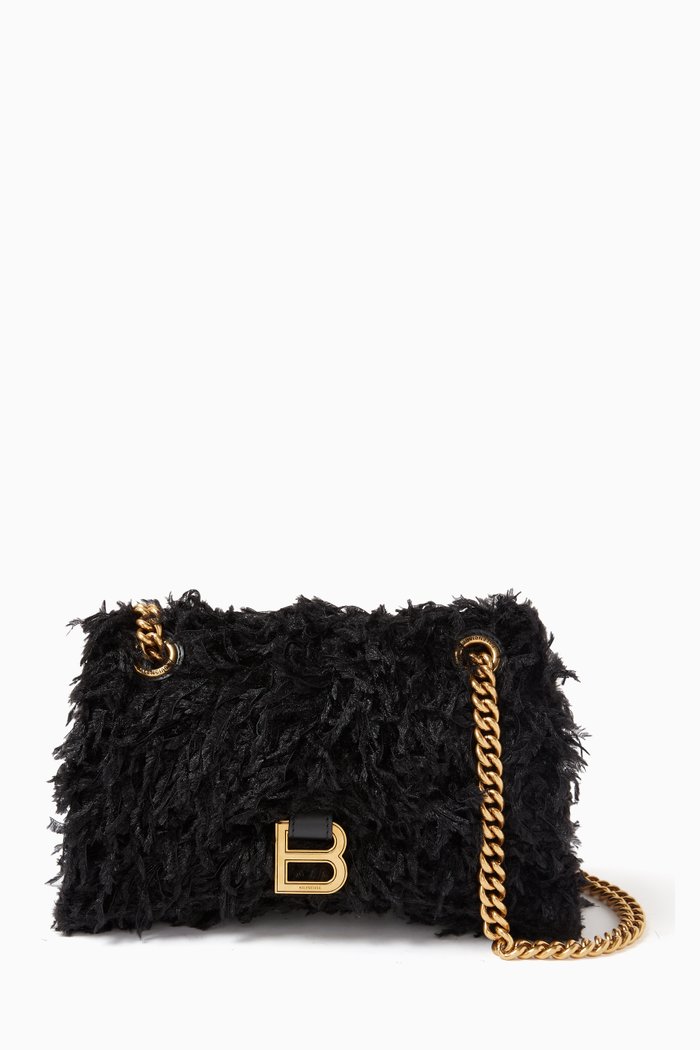 Small Crush Chain Bag in Fabric Feathers, Black