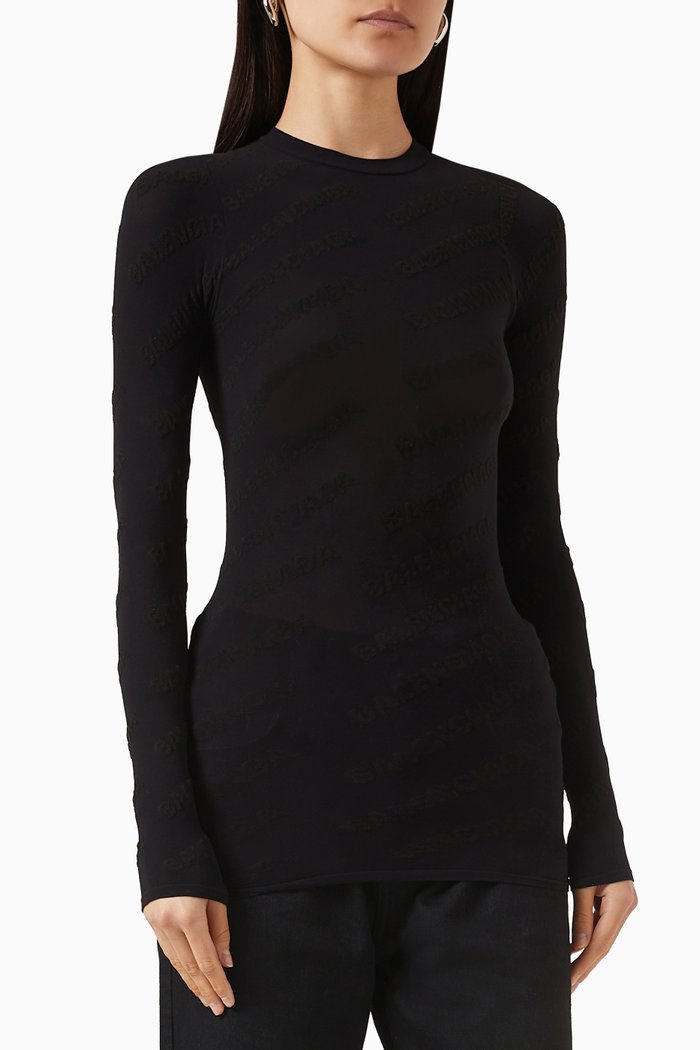

All-over Logo-jacquard Top in Tubular-jersey, Black