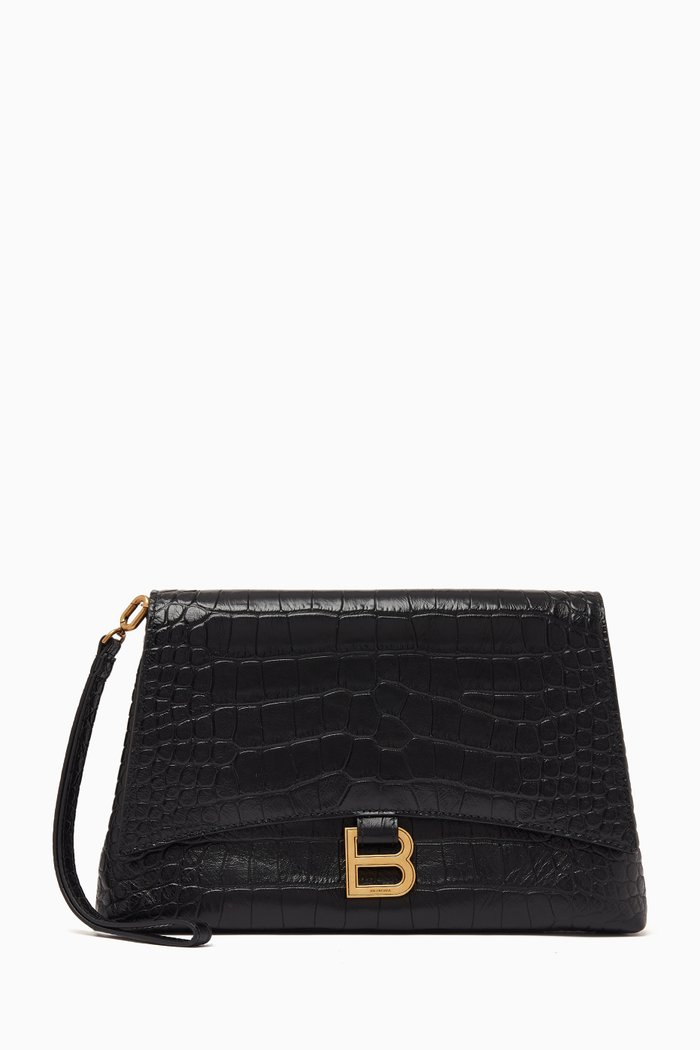 

Crush Medium Pochette in Shiny Crocodile Embossed Calfskin, Black