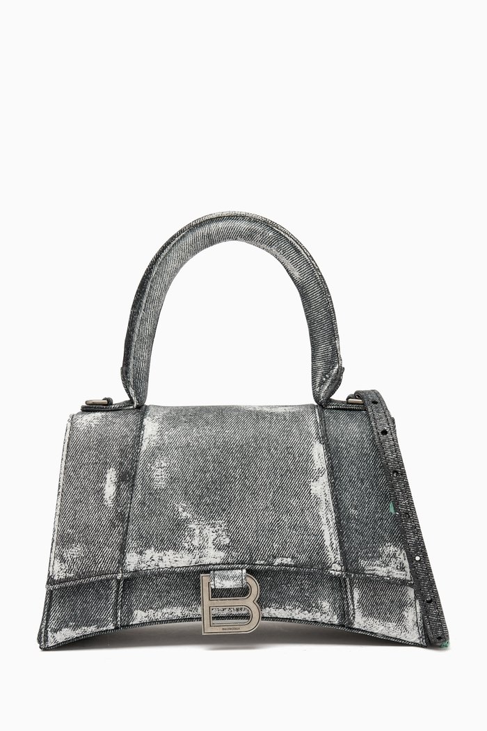 

Hourglass Top-handle Bag in Distressed Denim, Black