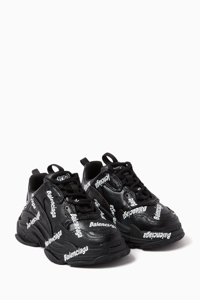 

Triple S Logotype Sneakers in Technical Material, Black