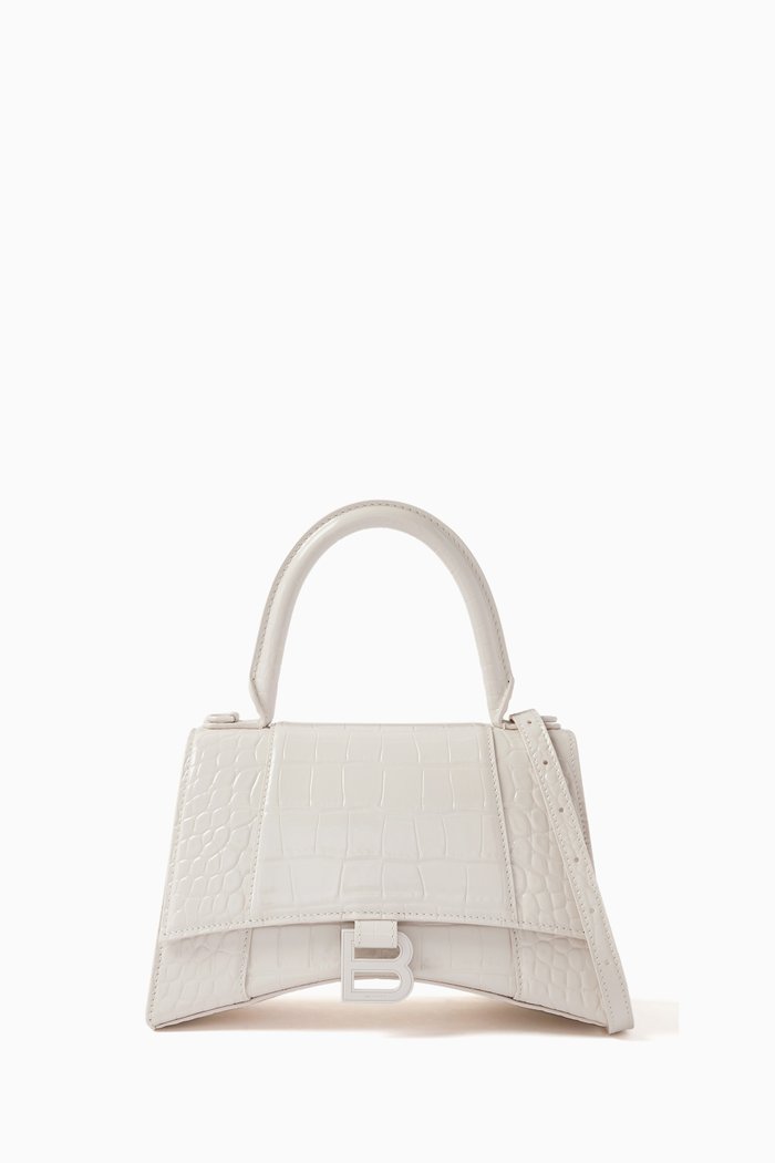 

Small Hourglass Top Handle Bag in Calfskin Leather, Neutral