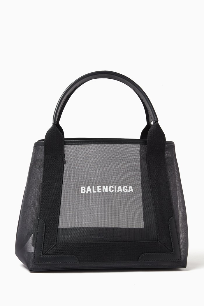 

Small Navy Cabas Tote Bag in Mesh, Black
