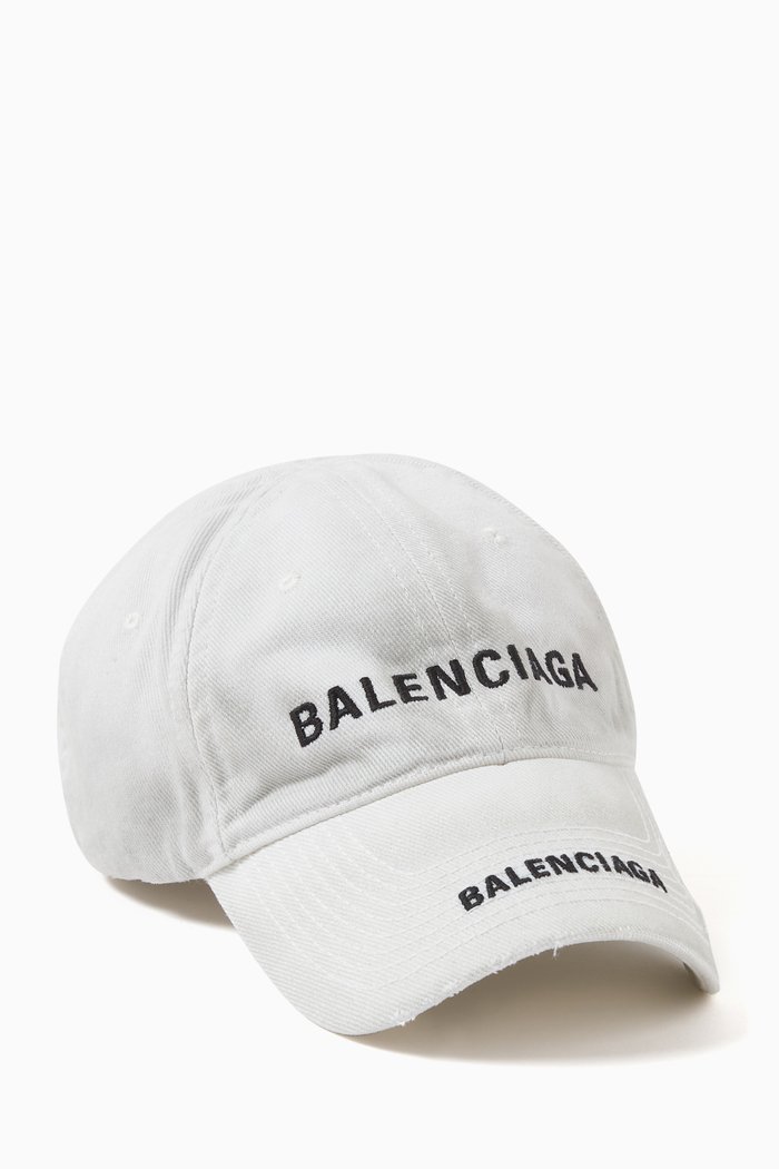 Double Logo Cap in Cotton Drill, White