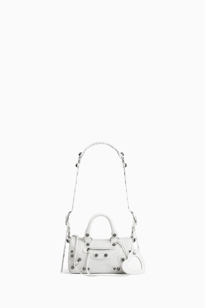 Mini Le Cagole Duffle Bag in Arena Lambskin, White