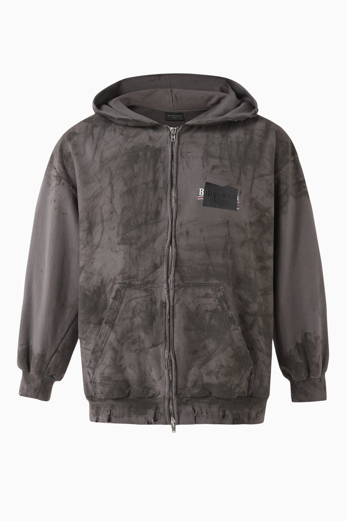 

Gaffer Small Fit Zip-up Hoodie in Heavily Destroyed Medium Fleece, Grey