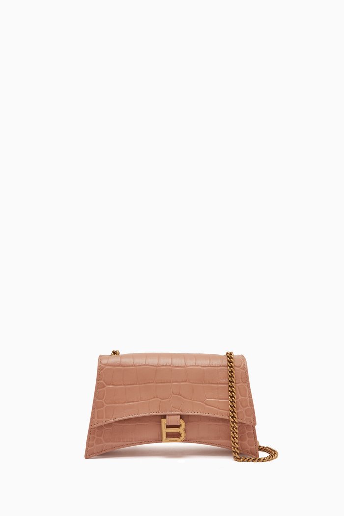 

XS Crush Chain Shoulder Bag in Croc-embossed Leather, Neutral