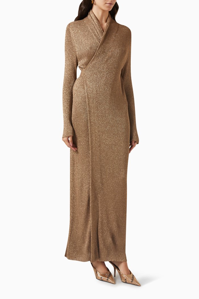 

Wrap Maxi Dress in Lurex Rib-knit, Gold