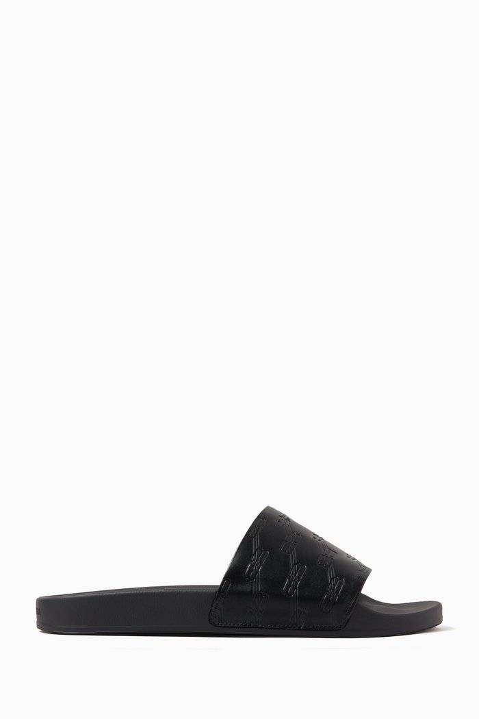 

Logo Pool Slides in BB Monogram-embossed Leather, Black