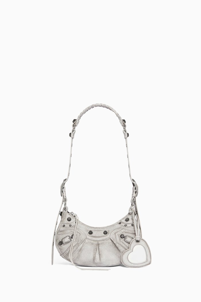 

XS Le Cagole Dirty-effect Shoulder Bag in Leather, White