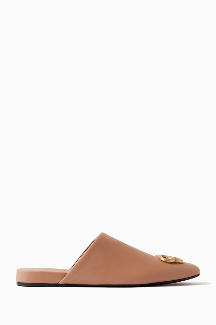 Cosy BB Mules in Shiny Leather, Neutral