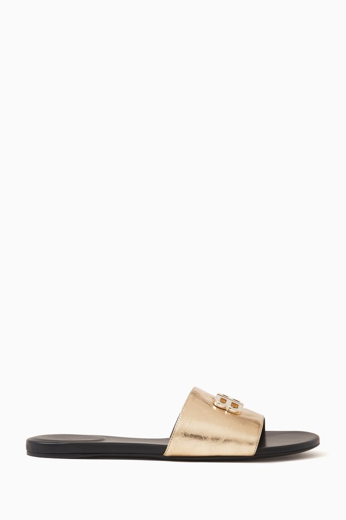 

Groupie BB Flat Sandals in Metallic Leather, Gold