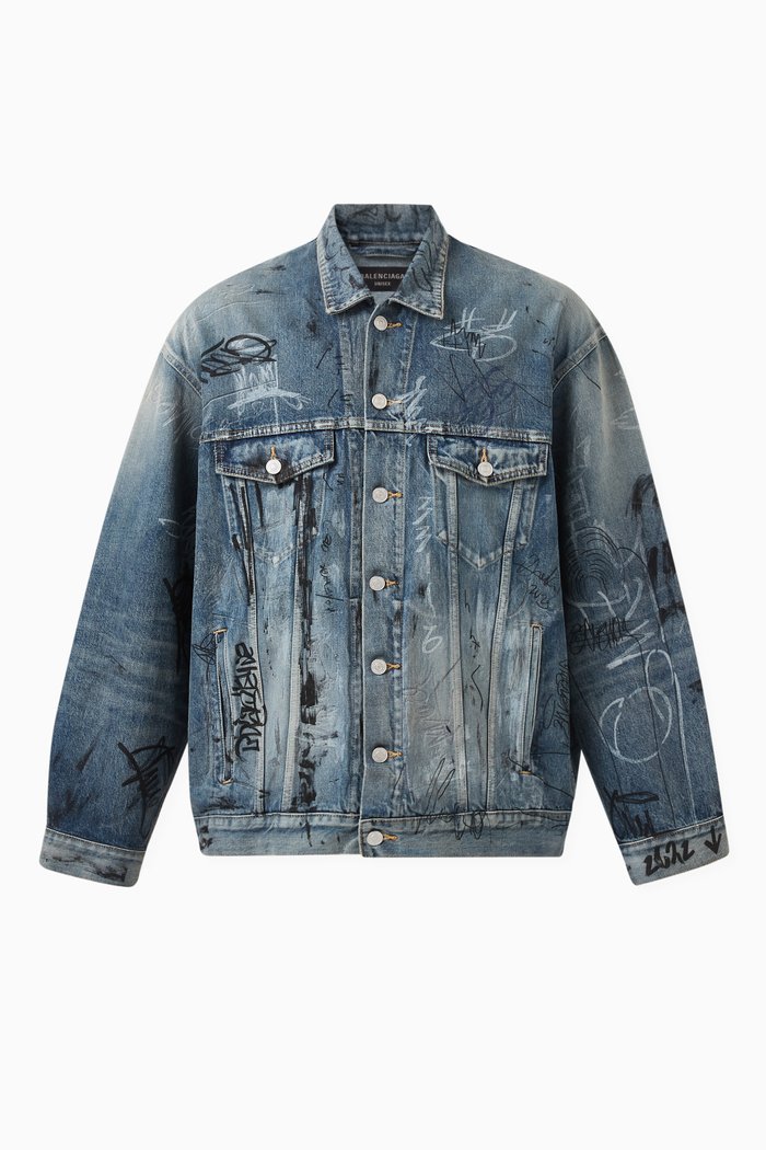 

Graffiti Oversized Jacket in Denim, Blue