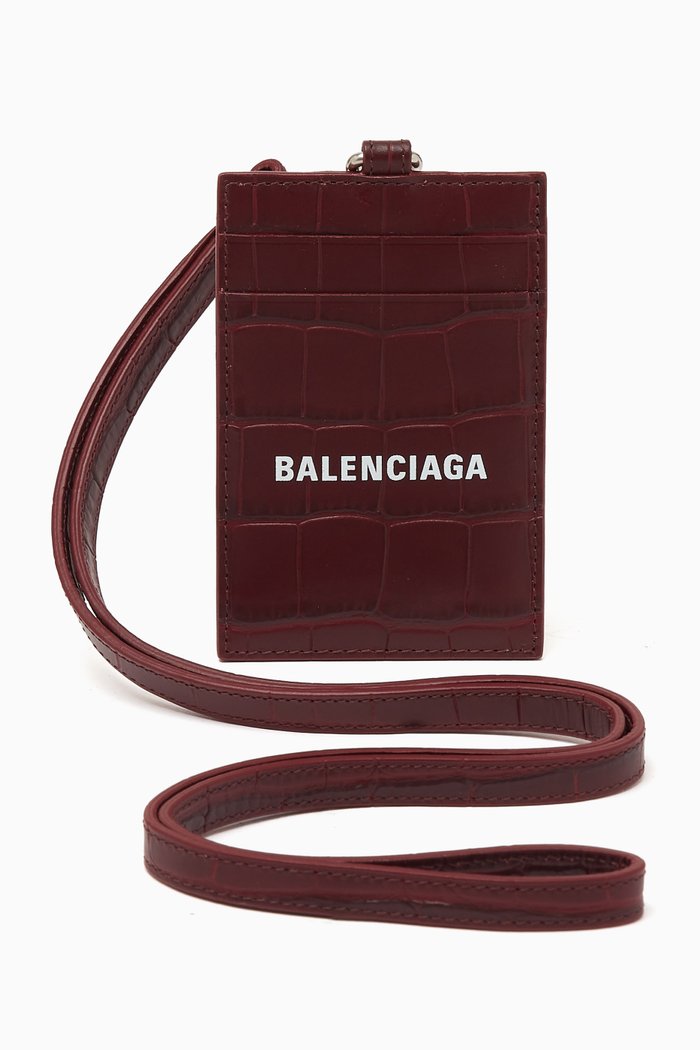 

Cash Card & Badge Holder in Croc-embossed Leather, Red