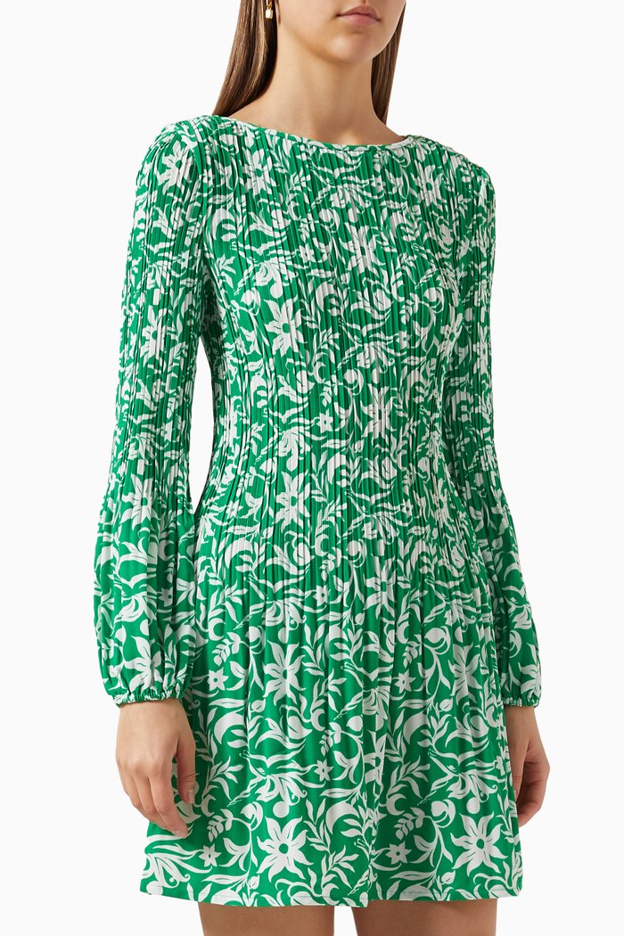 

Rockiqua Floral-print Pleated Mini Dress, Green