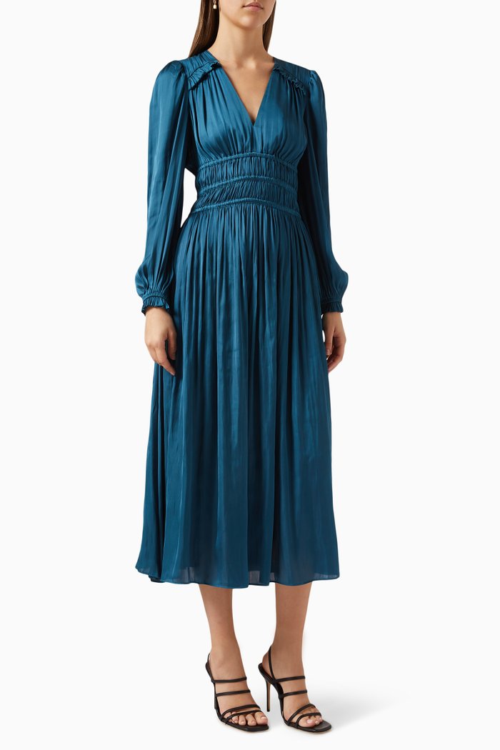

Riannette V-neck Midi Dress in Satin, Blue