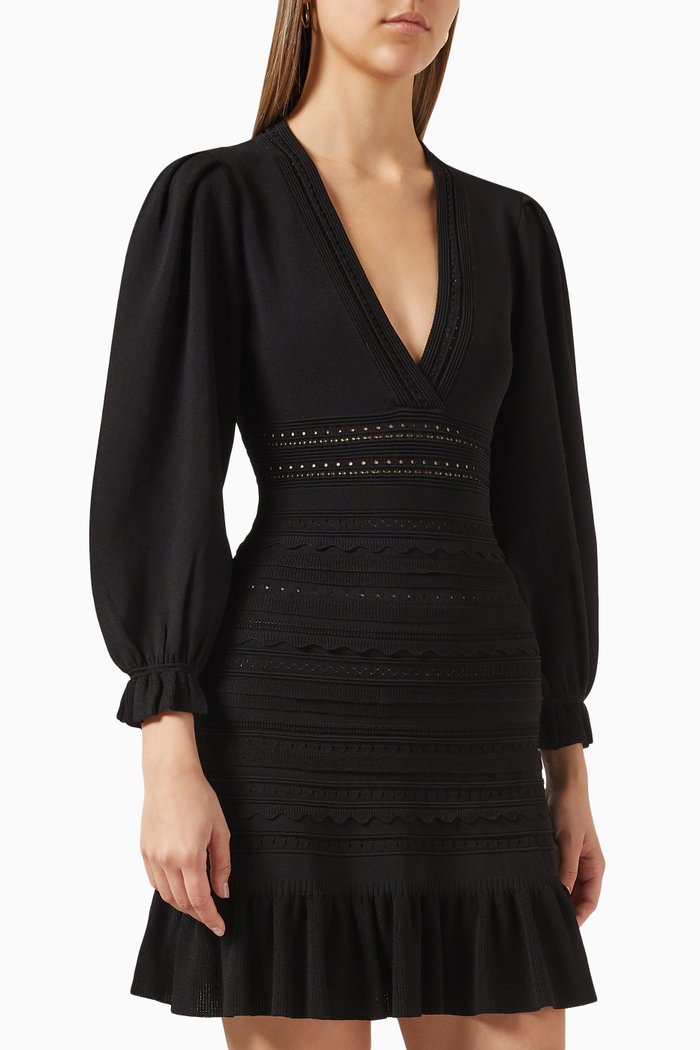 

Ombre Pointelle Mini Dress in Viscose-blend Knit, Black