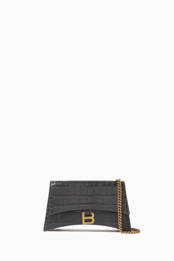 

XS Crush Chain Bag in Croc-embossed Calf Skin, Grey