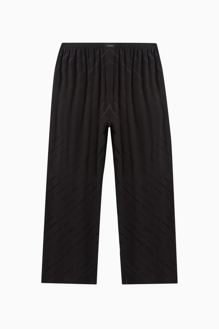 Logomania Pyjama Pants in Silk-jacquard, Black