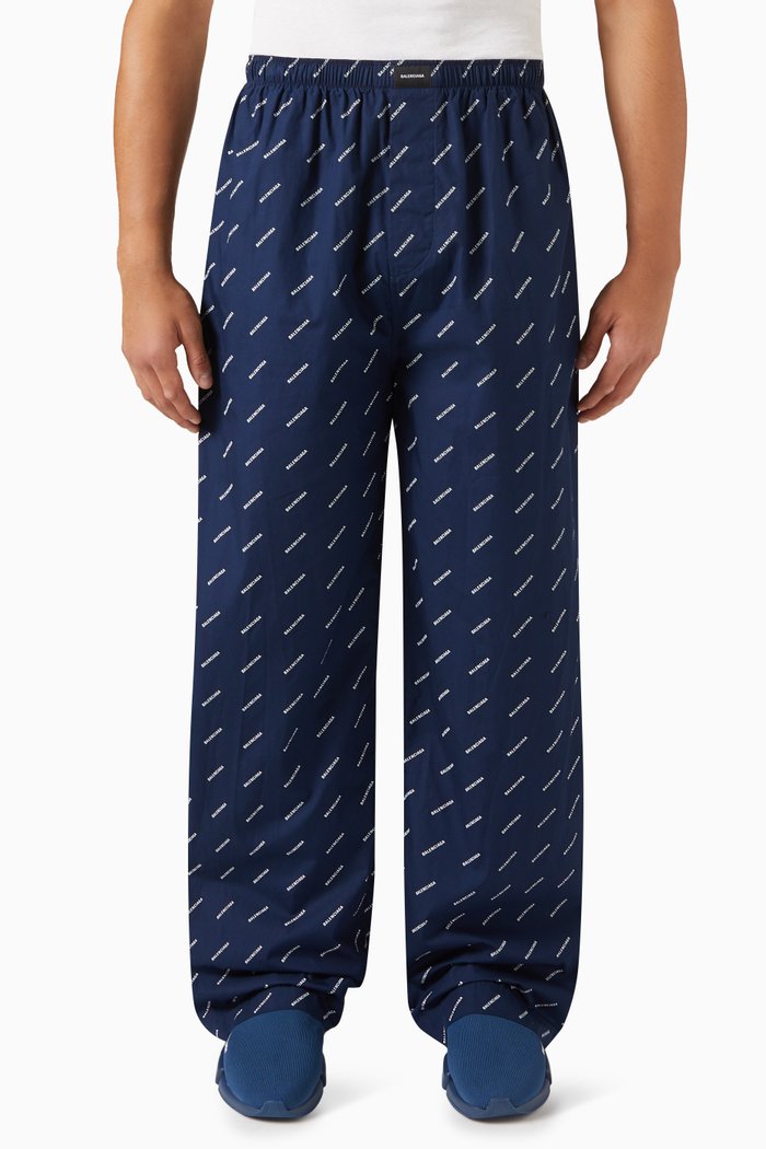 

Logo Pyjama Pants in Cotton, Blue
