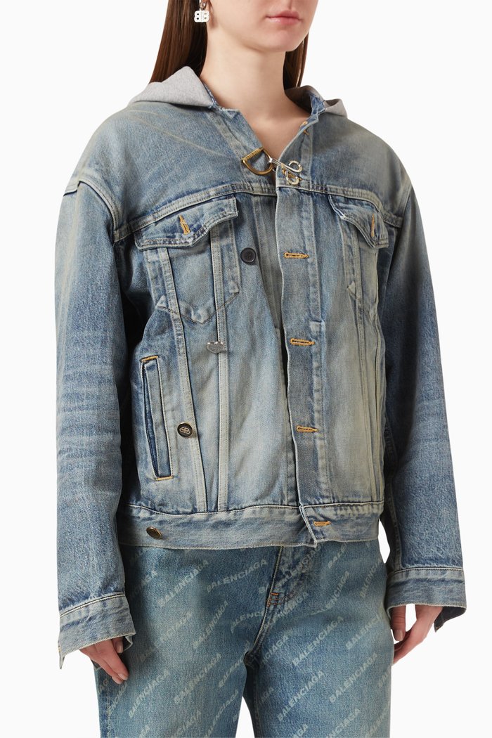 Oversized Hooded Jacket in Denim, Blue