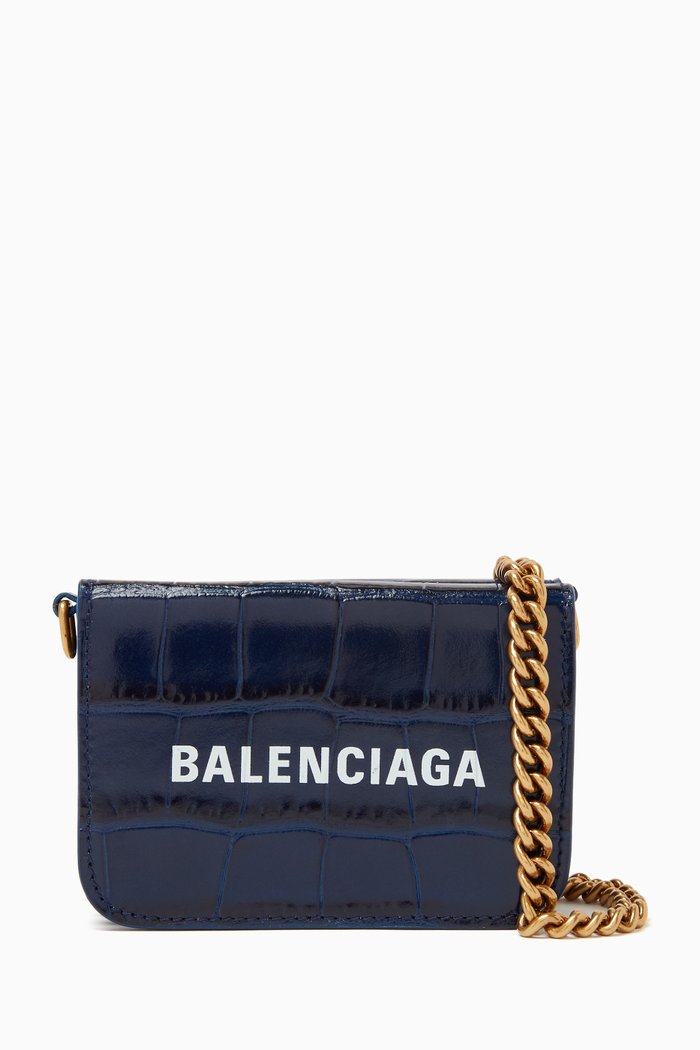Cash Mini Wallet in Textured Calfskin, Blue