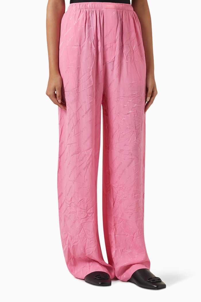 Logomania Pyjama Pants in Silk-jacquard, Pink