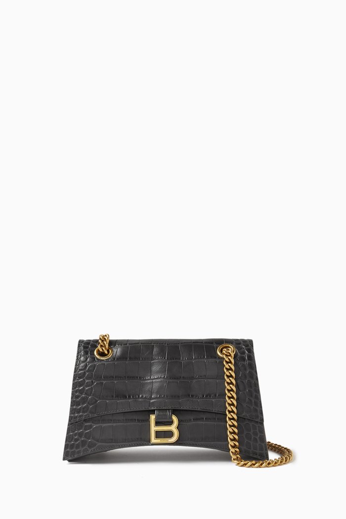 

Small Crush Chain Bag in Croc-embossed Calf Skin, Grey