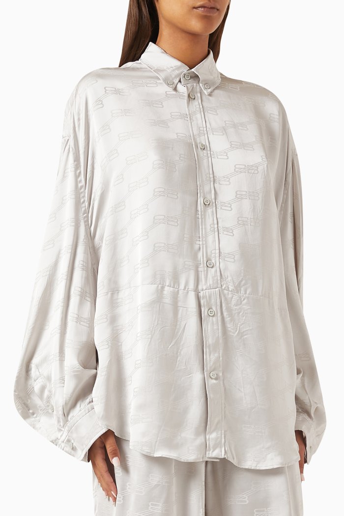 

BB Monogram Twisted Sleeve Shirt in Viscose Jacquard, Grey