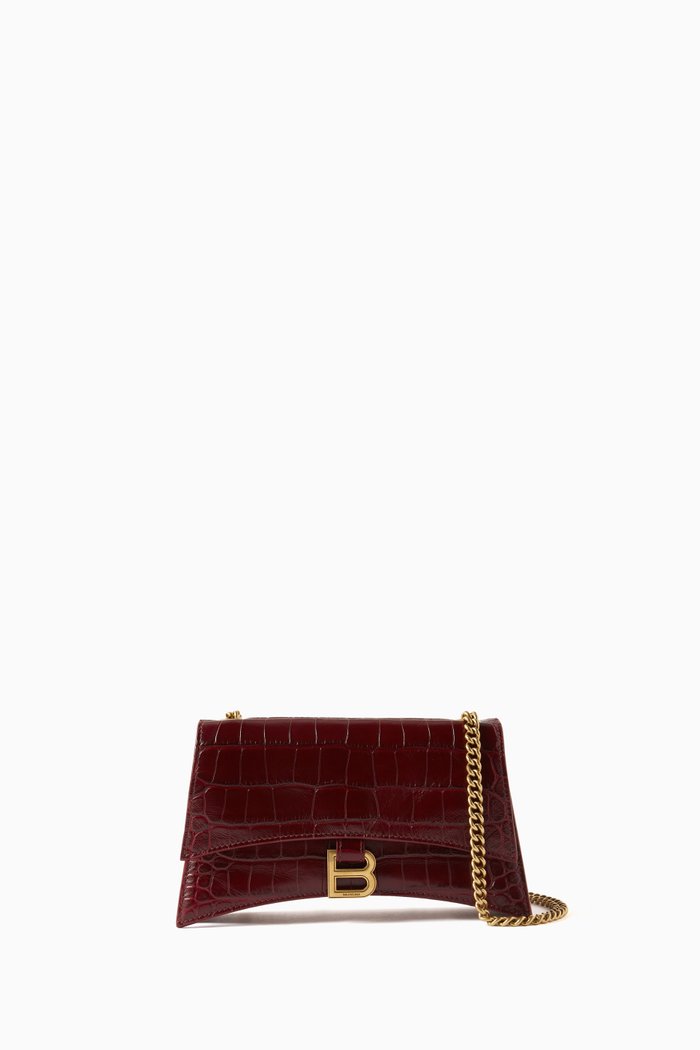 

XS Crush Chain Shoulder Bag in Croc-embossed Leather, Red