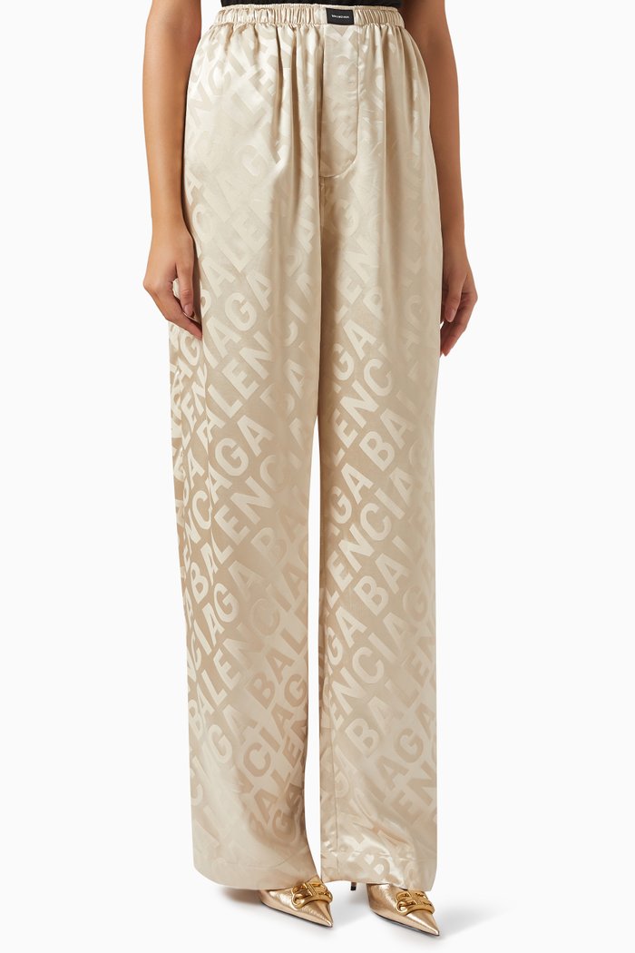 

Logo Jacquard Pyjama Pants in Organic-silk, Neutral
