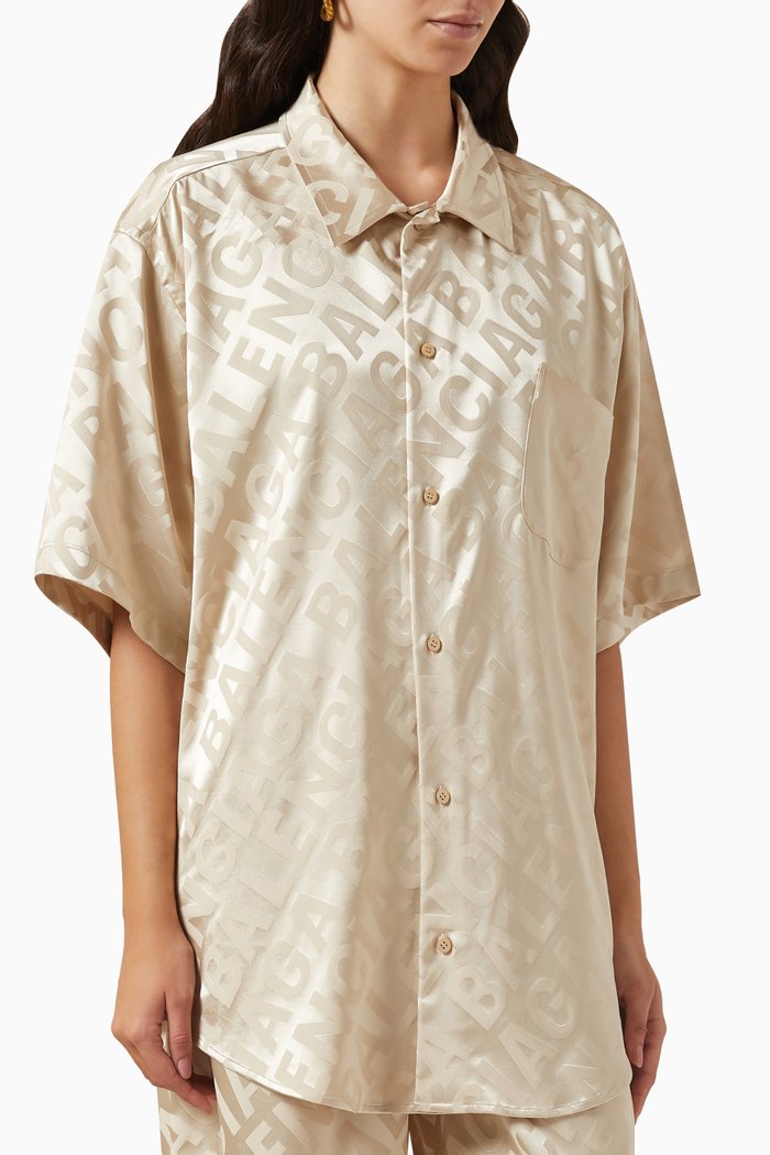 Logo Jacquard Shirt in Organic-silk, Neutral