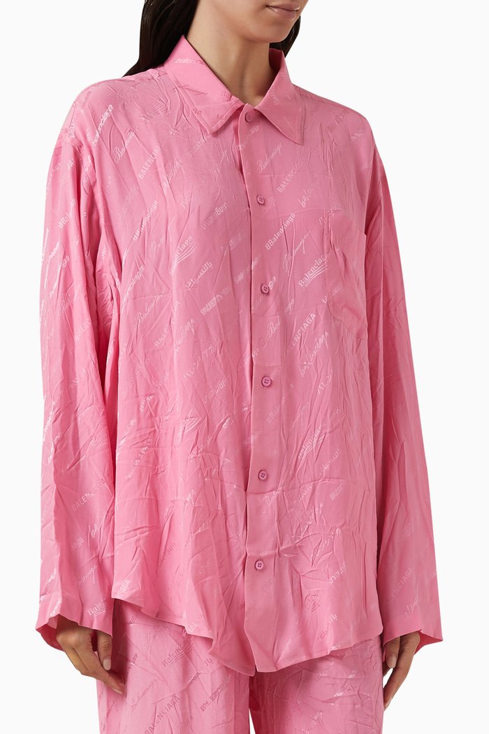 

Long-sleeve Minimal Shirt in Silk-jacquard, Pink
