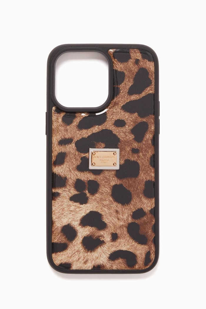 

Leopard-print iPhone 14 Pro Max Case in Leather, Brown