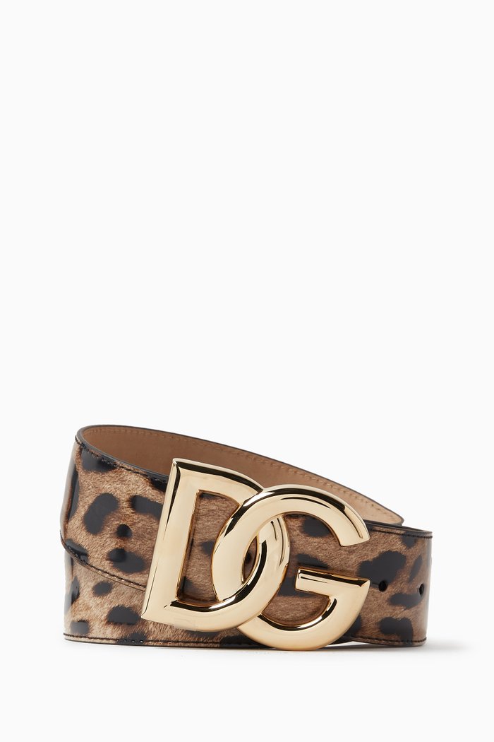 

Leopard-print Logo-buckle Belt in Leather, Brown