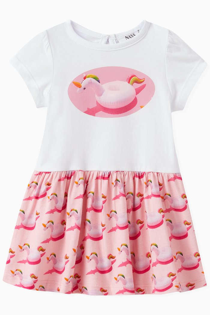 

Unicorn Print Dress in Cotton Jersey, White