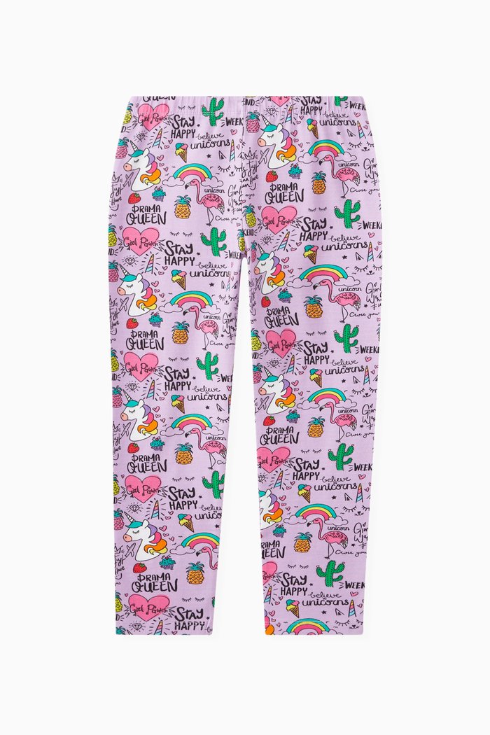 Graphic Print Leggings in Cotton, Purple