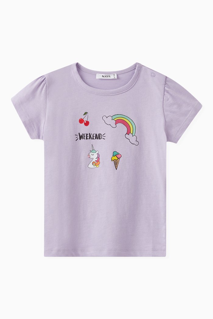 Graphic Print T-Shirt in Cotton, Purple