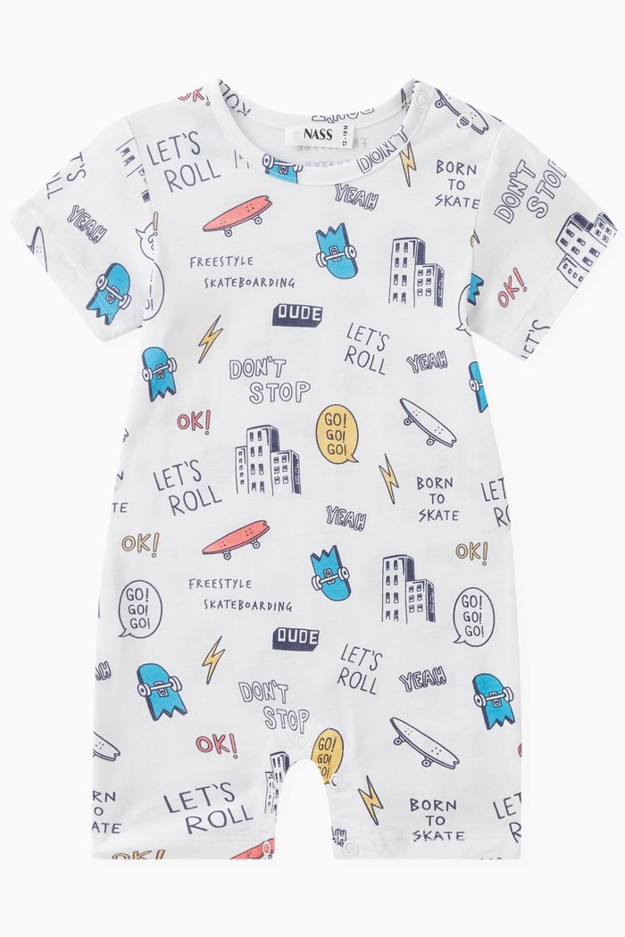 

Graphic Print Romper in Cotton, White