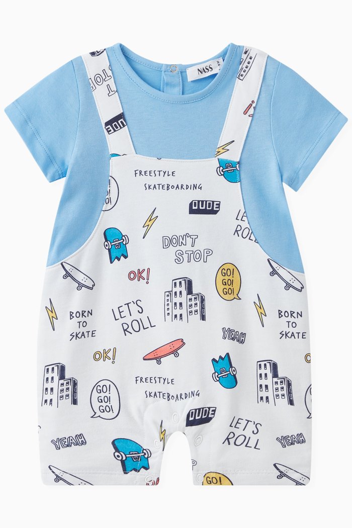 

Graphic Print Romper in Cotton, Multicolour
