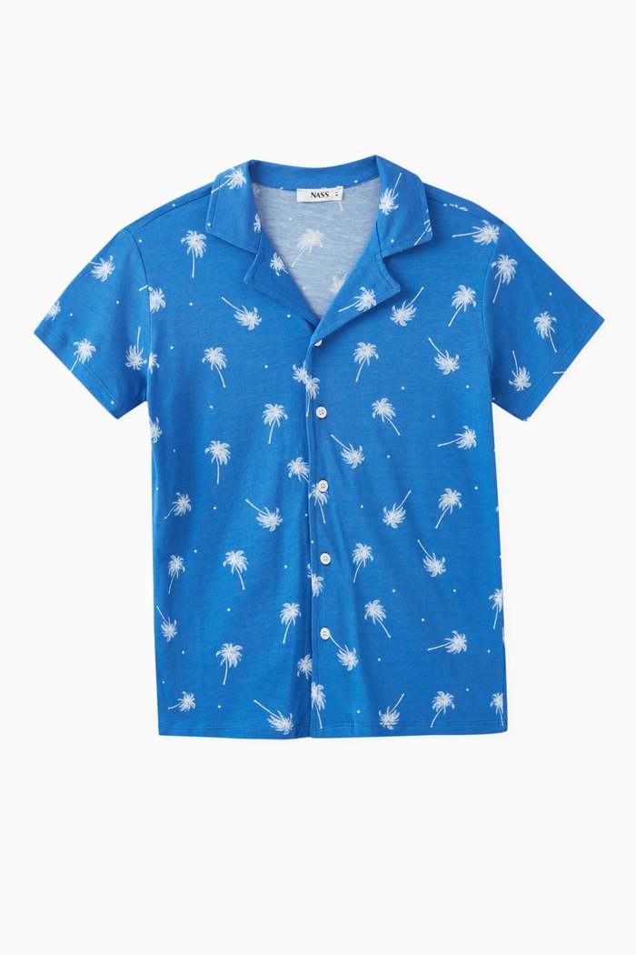 

Palm Tree Print Shirt in Cotton, Blue